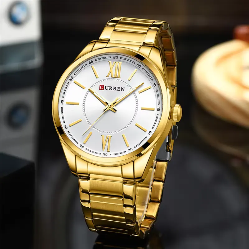 Curren Quartz White Dial Gold-tone Men’s Watch- 8423